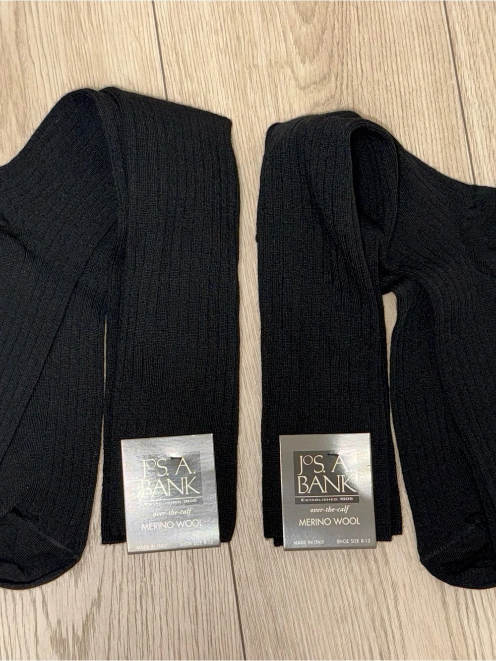 Jos. A. Bank Black Ribbed Merino Wool Over-The-Calf Socks - Pair Shoe size 8-12